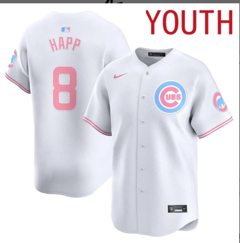 Youth Chicago Cubs 8 Happ white 2024 Nike MLB jersey